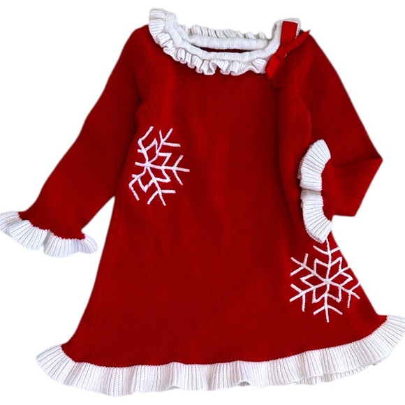 Good Lad Toddler Girl’s Christmas Holiday Snowflake Red White Thick Knit Dress - Picture 1 of 16